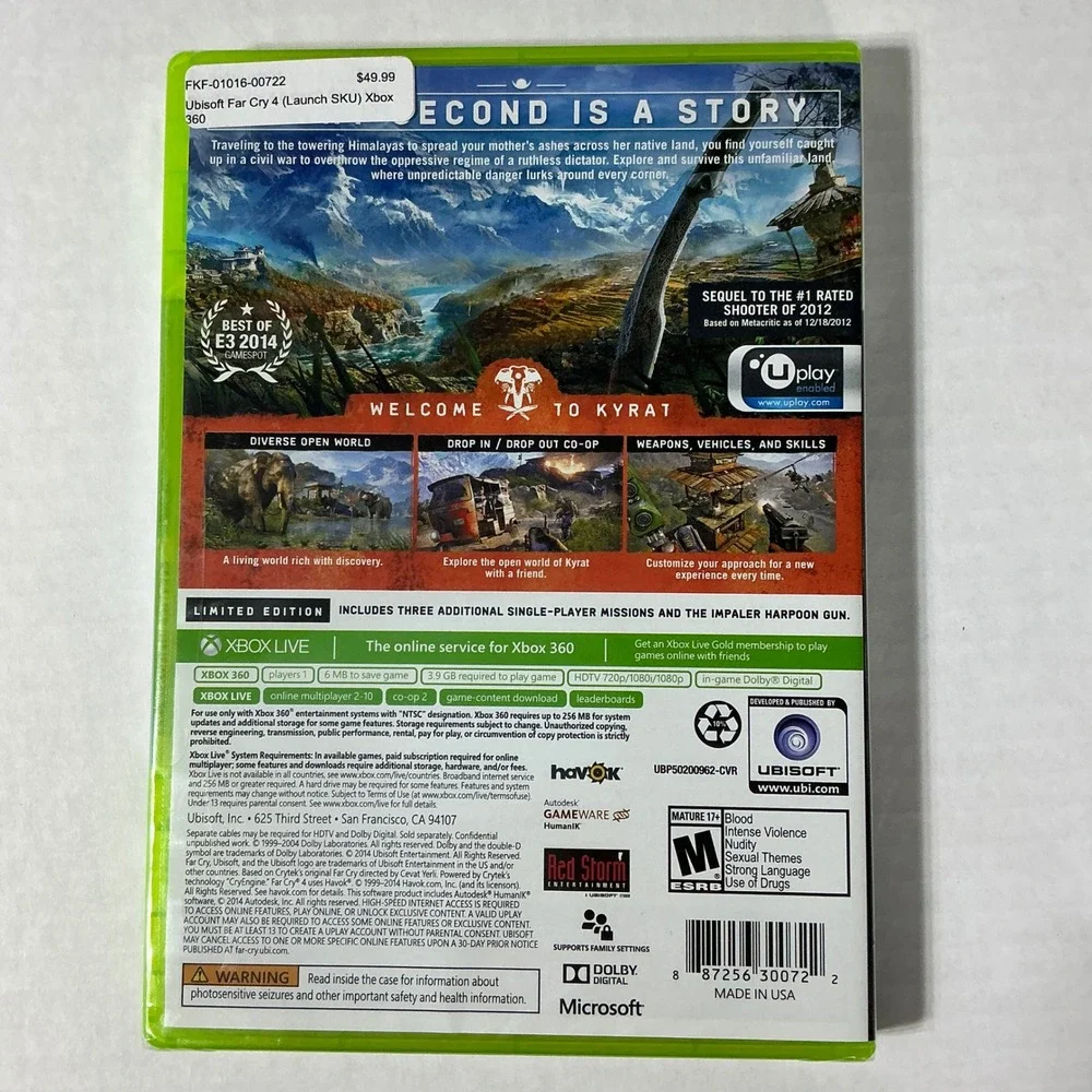 Far Cry 4 Limited Edition Xbox 360 Ubisoft New Sealed NTSC Action Shooter Game